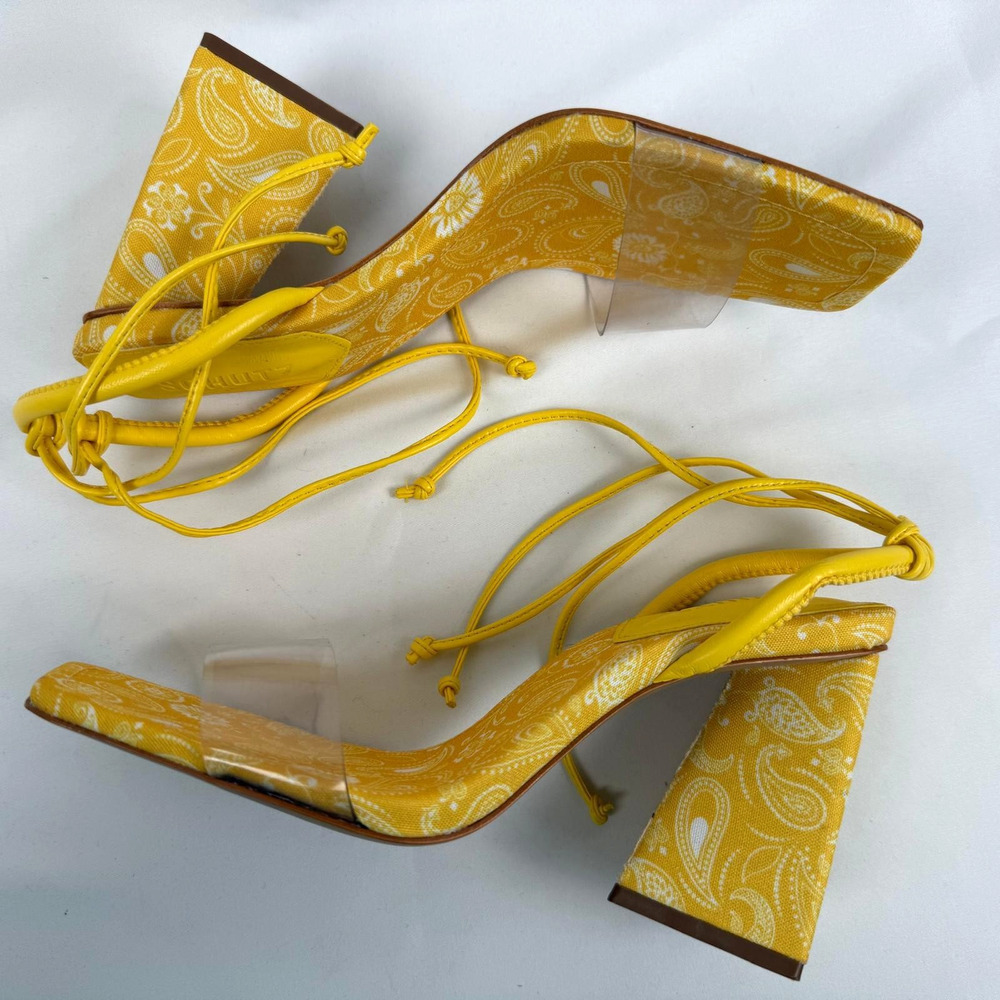 Schutz Tie Front Heeled Sandals Mayala Bright Yellow 7.5B Evening Party